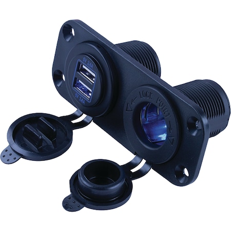 Sea-Dog SeaDog 426505 Double USB 12V to 24V Input & Power Socket Panel, Includes Screws & Connectors 426505-1